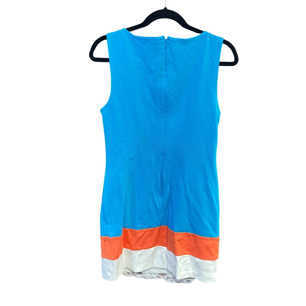 Trina Turk Blue Orange White Colorblock Sleeveless Shift Dress Mini Boatneck - Picture 3 of 8